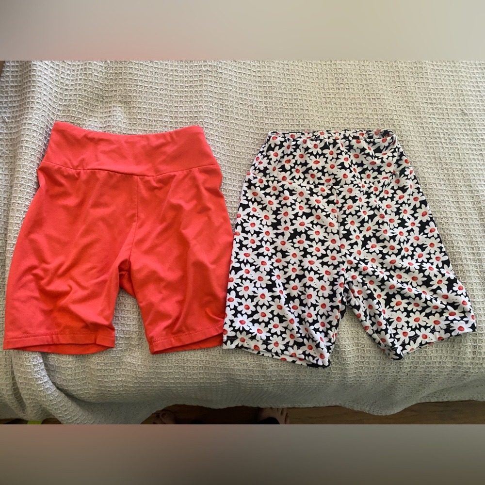 Girls coral and Floral Print Biker Shorts Set